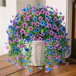 Artificial Hanging Flowers for Outdoors, 2 Pcs Fake Hanging Plant Spring Summer